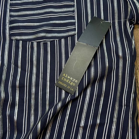 NWT Always Indigo Blue Stripped Button Up Womens Small Created In L.A - Picture 10 of 11